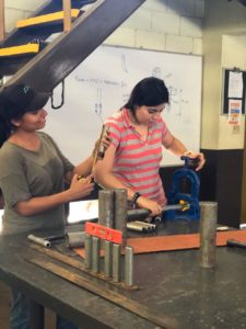 Mónica and Francely working in the construction of the prototype